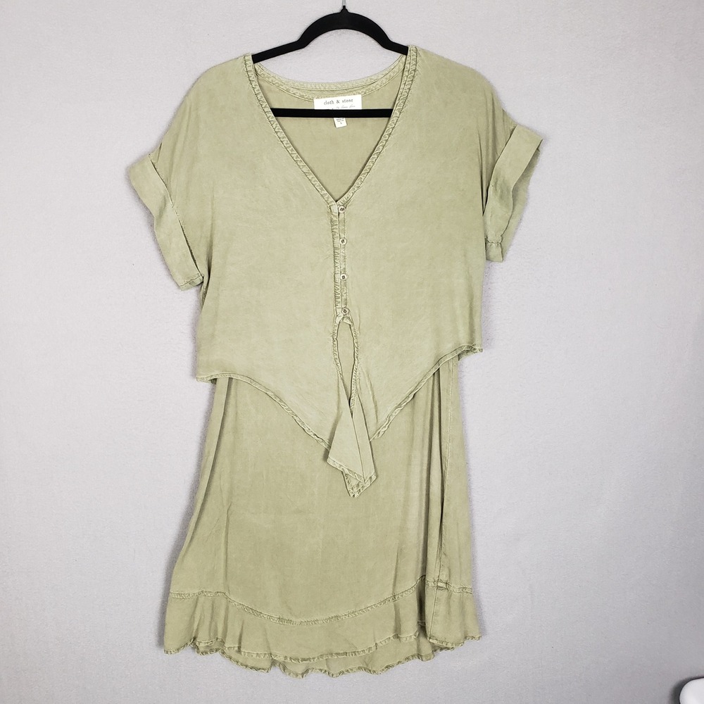 Anthropologie Cloth & Stone Verona Tunic Dress Green Tie‎ Front Beach Effortless